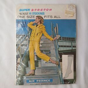 Vintage 60s Co-brand Air France Knee High Stockings Nylons In Sealed Package